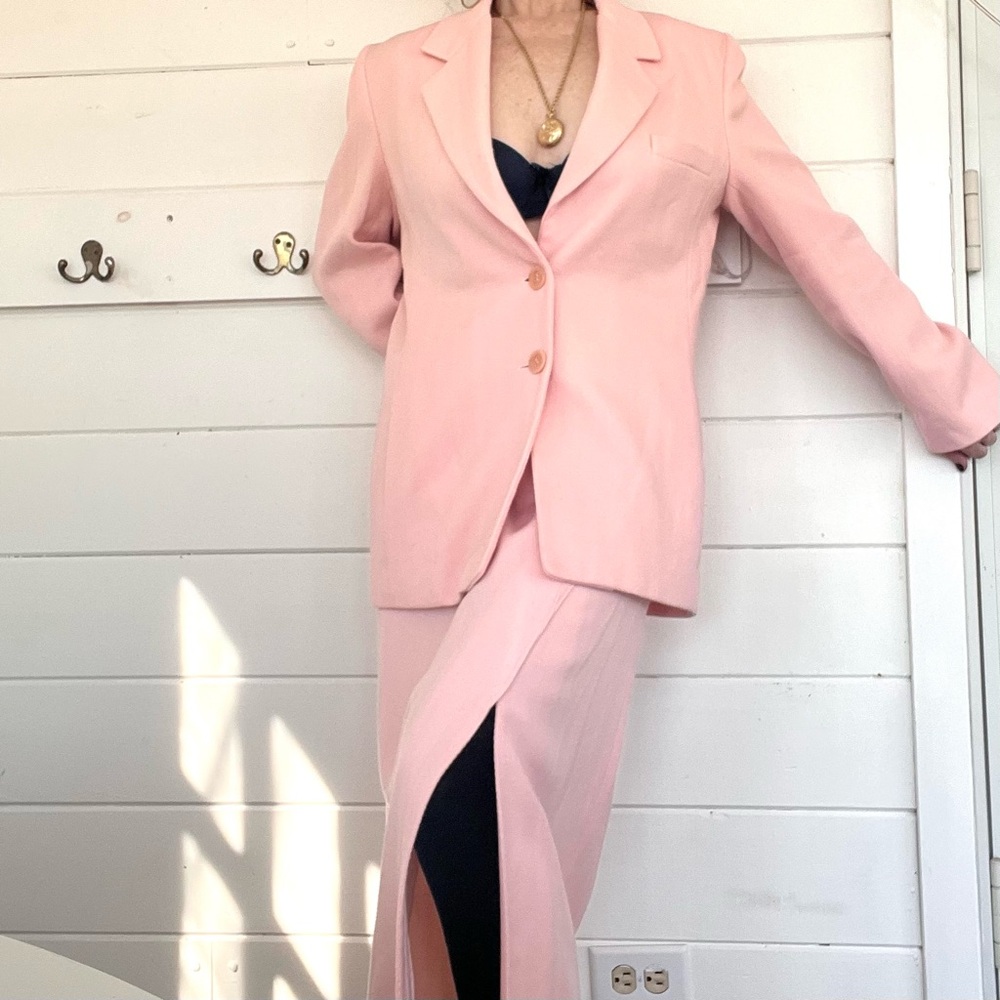 Linda Allard Ellen Tracy 100% Wool 2-Pc Pink Skirt Suit Set. Size 8/6.